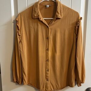Cato Mustard Ruffle Sleeve Button-Down Blouse | Women’s Small